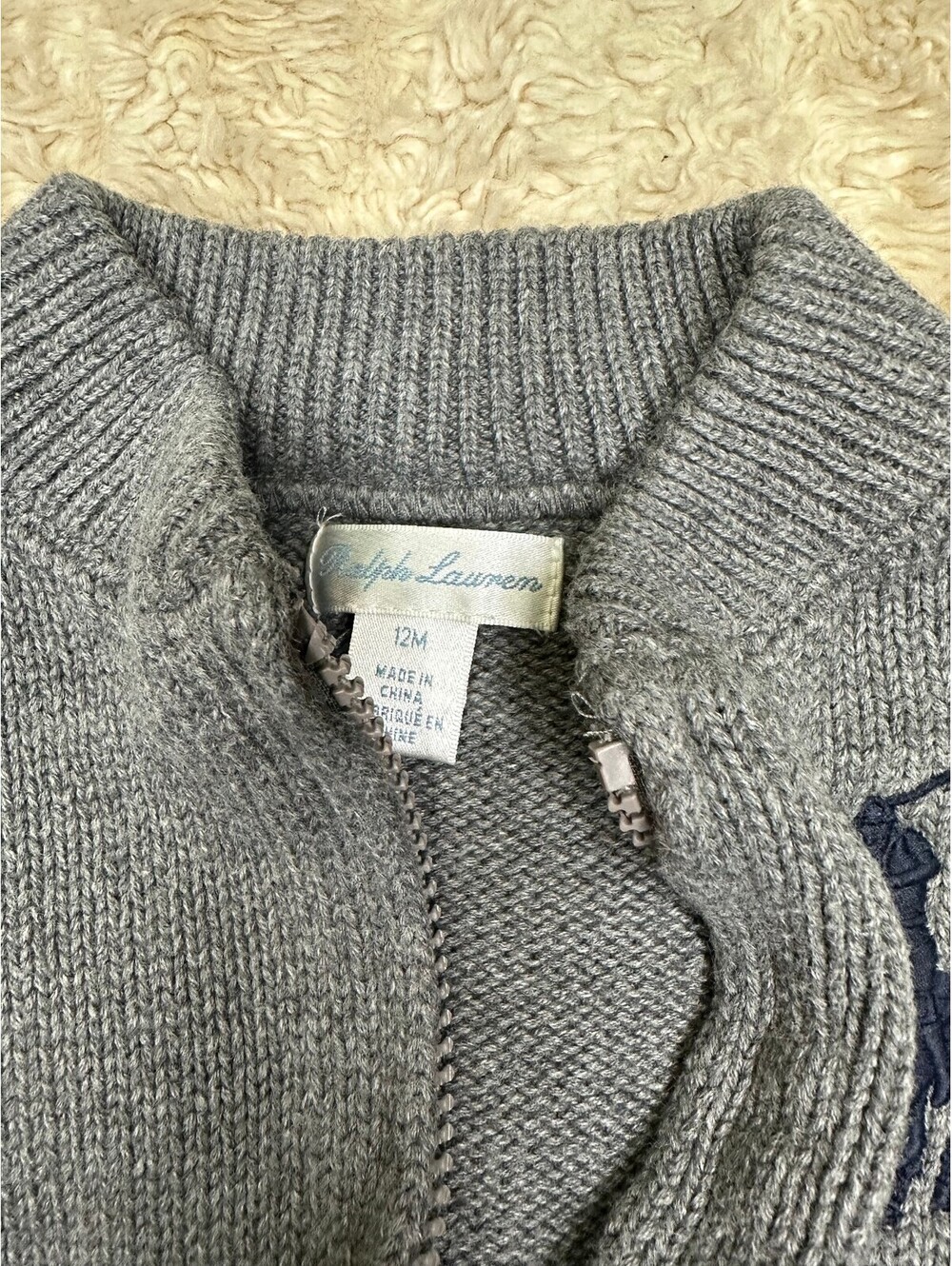 Ralph Lauren Big Pony grey full zip knit cardigan sweater 12M preppy old money - Picture 7 of 8